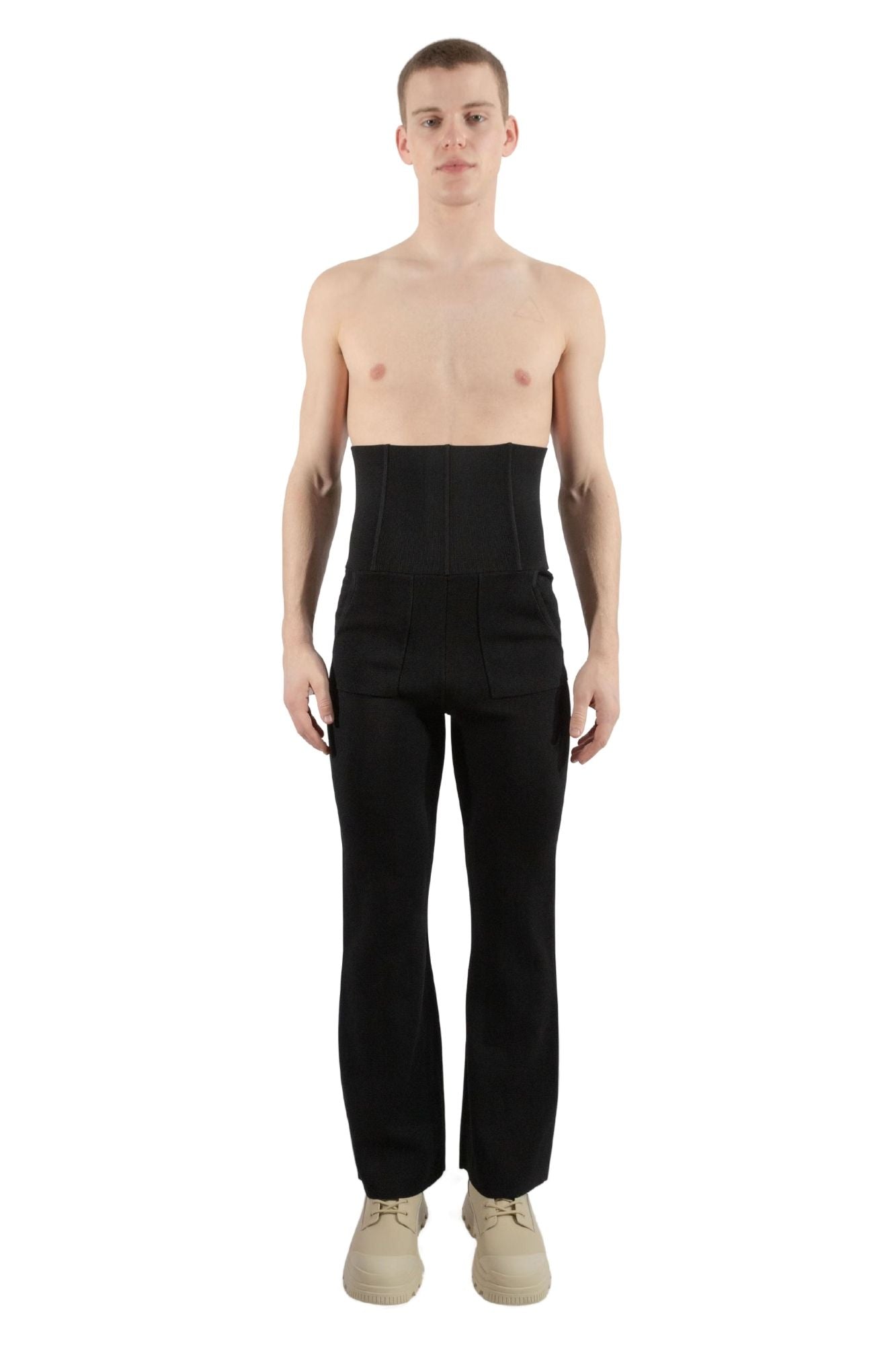 Knitted High-Waisted Corset Pants Black