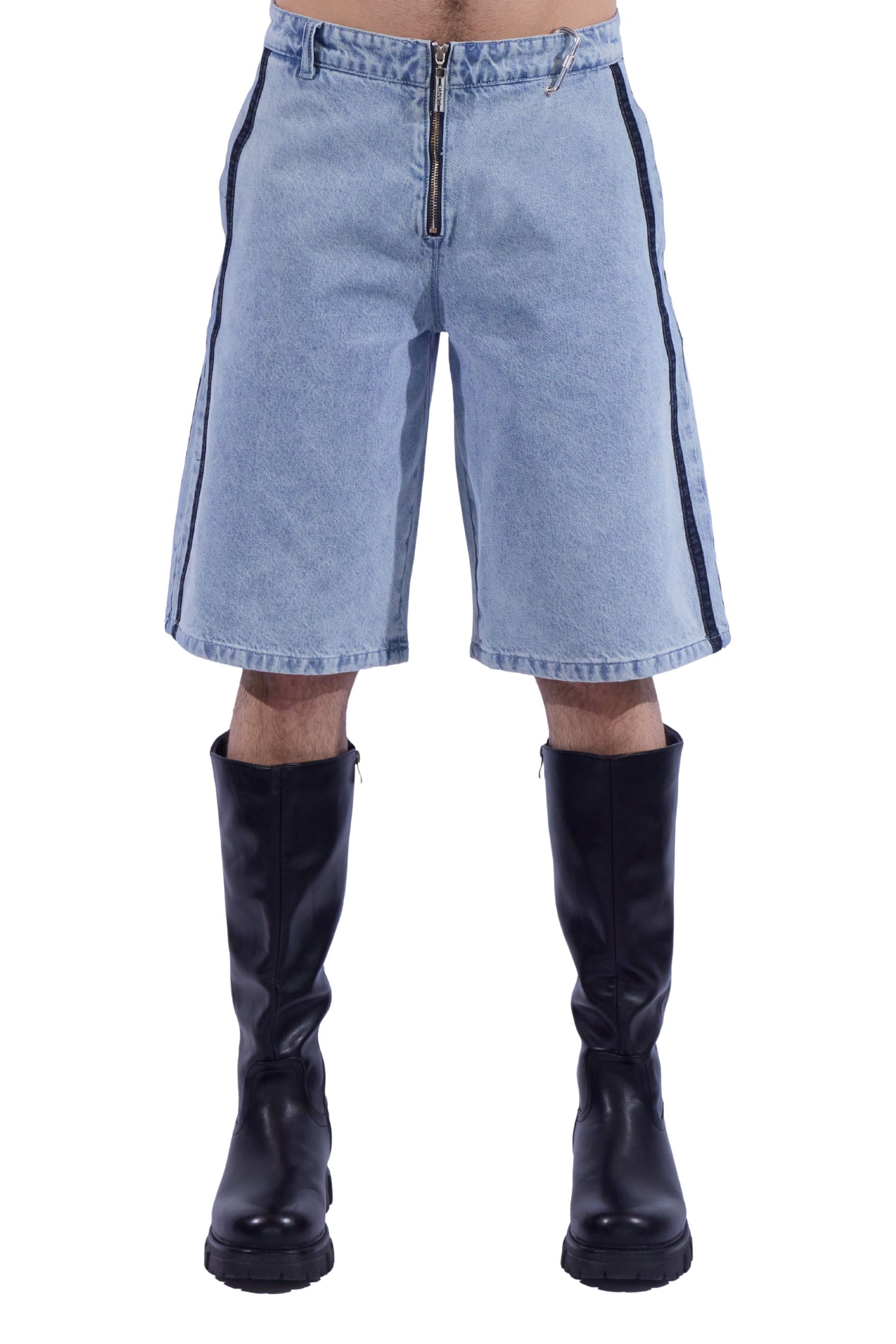 Double Stripe Denim Wide Leg Shorts