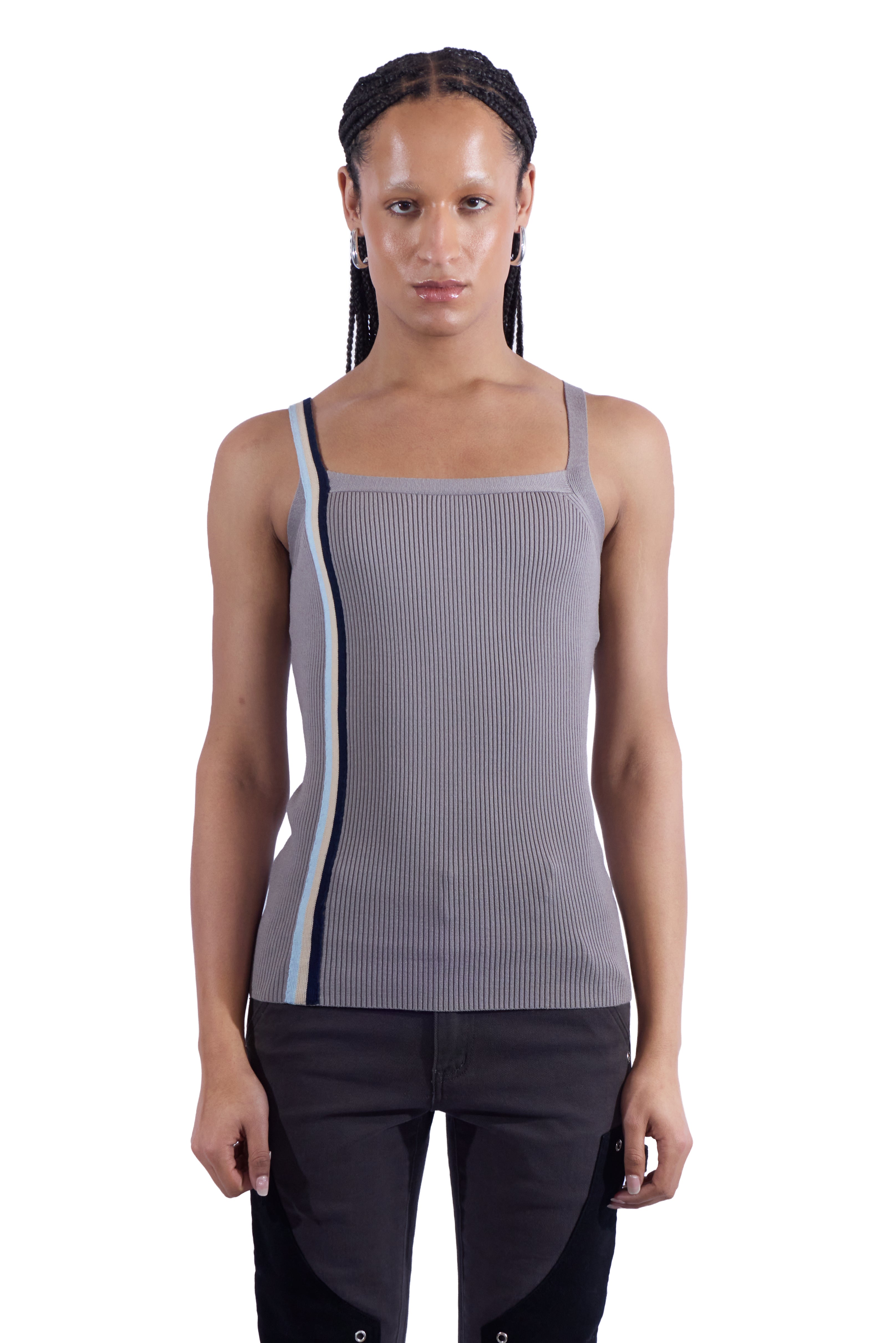 Triple Stripe Square Neck Knit Tank