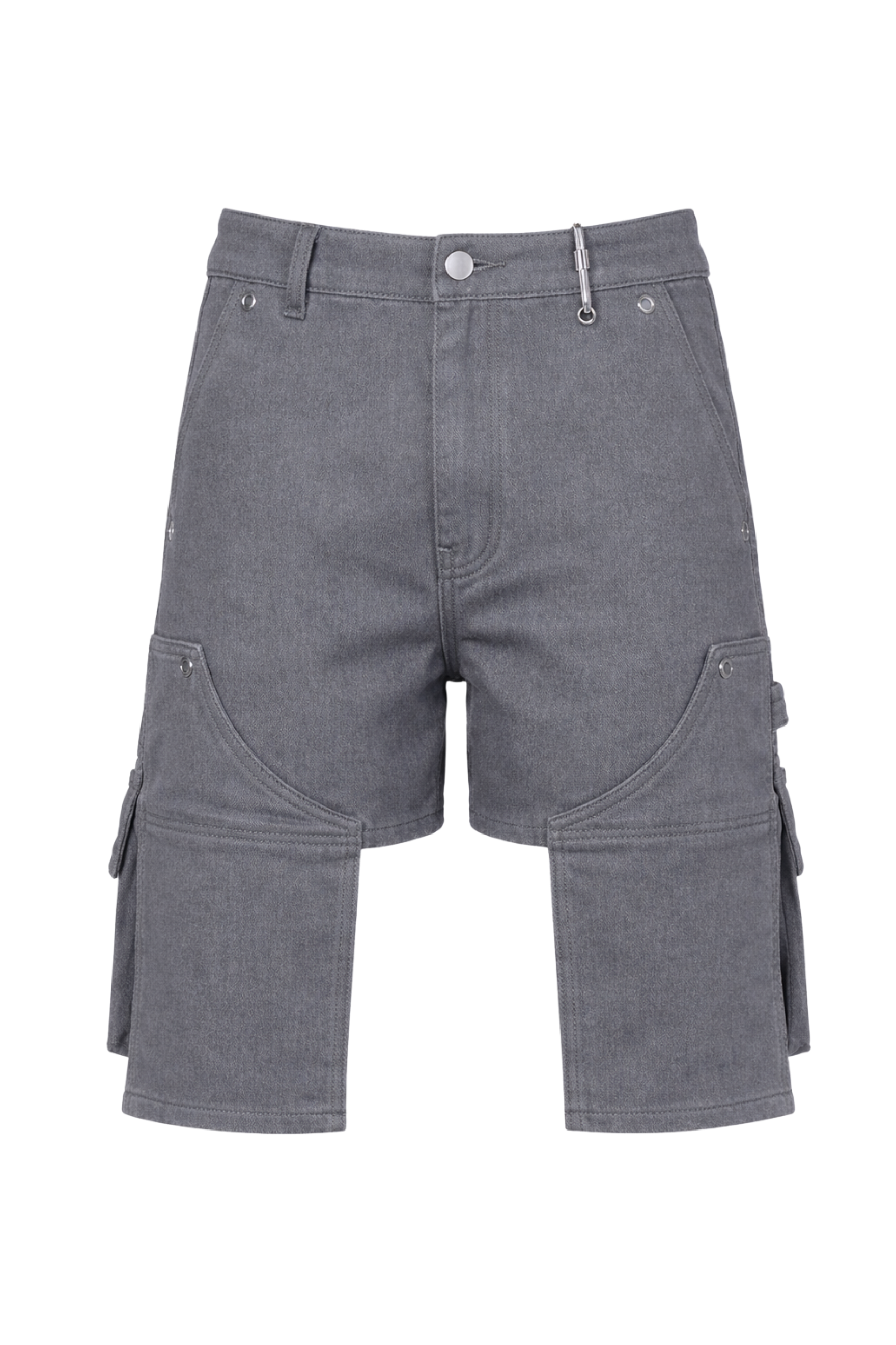 Grommeted Double Knee Carpenter Shorts With Extended Pockets Grey
