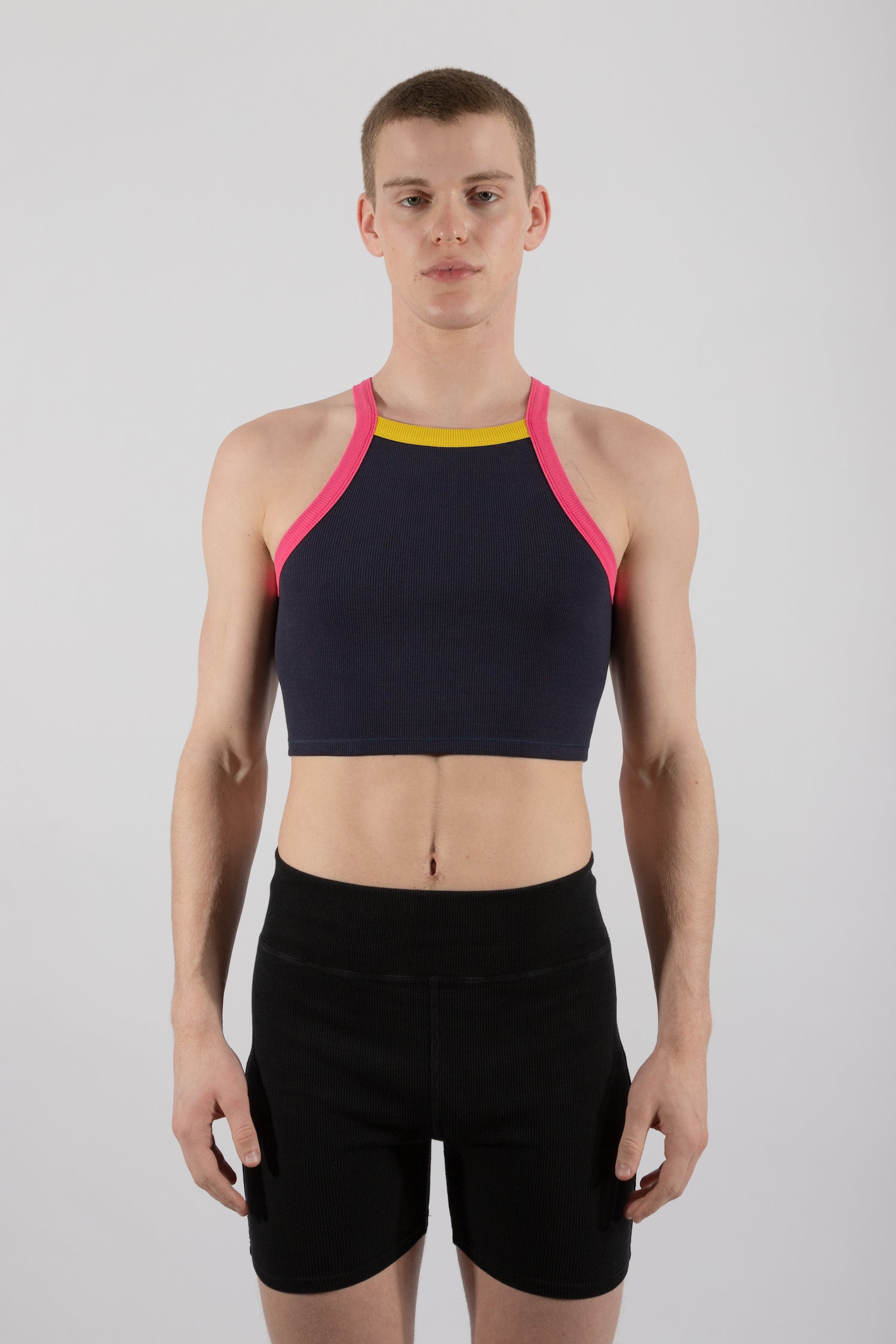 Essential Ribbed Square Neck Crop Top Navy