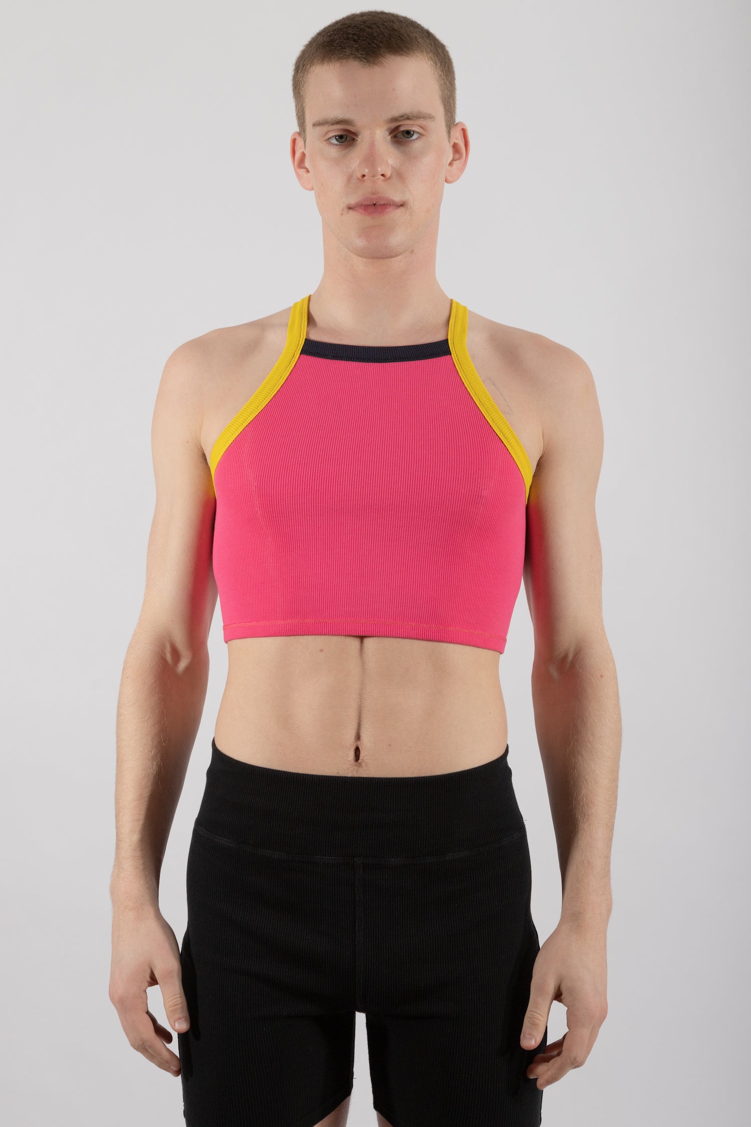 Essential Ribbed Square Neck Crop Top Pink