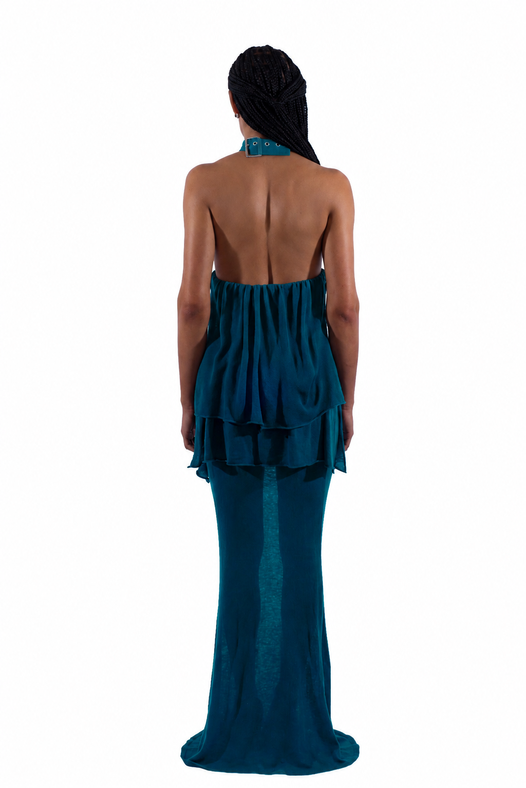 Sheer Layered Grommeted Knit Choker Gown