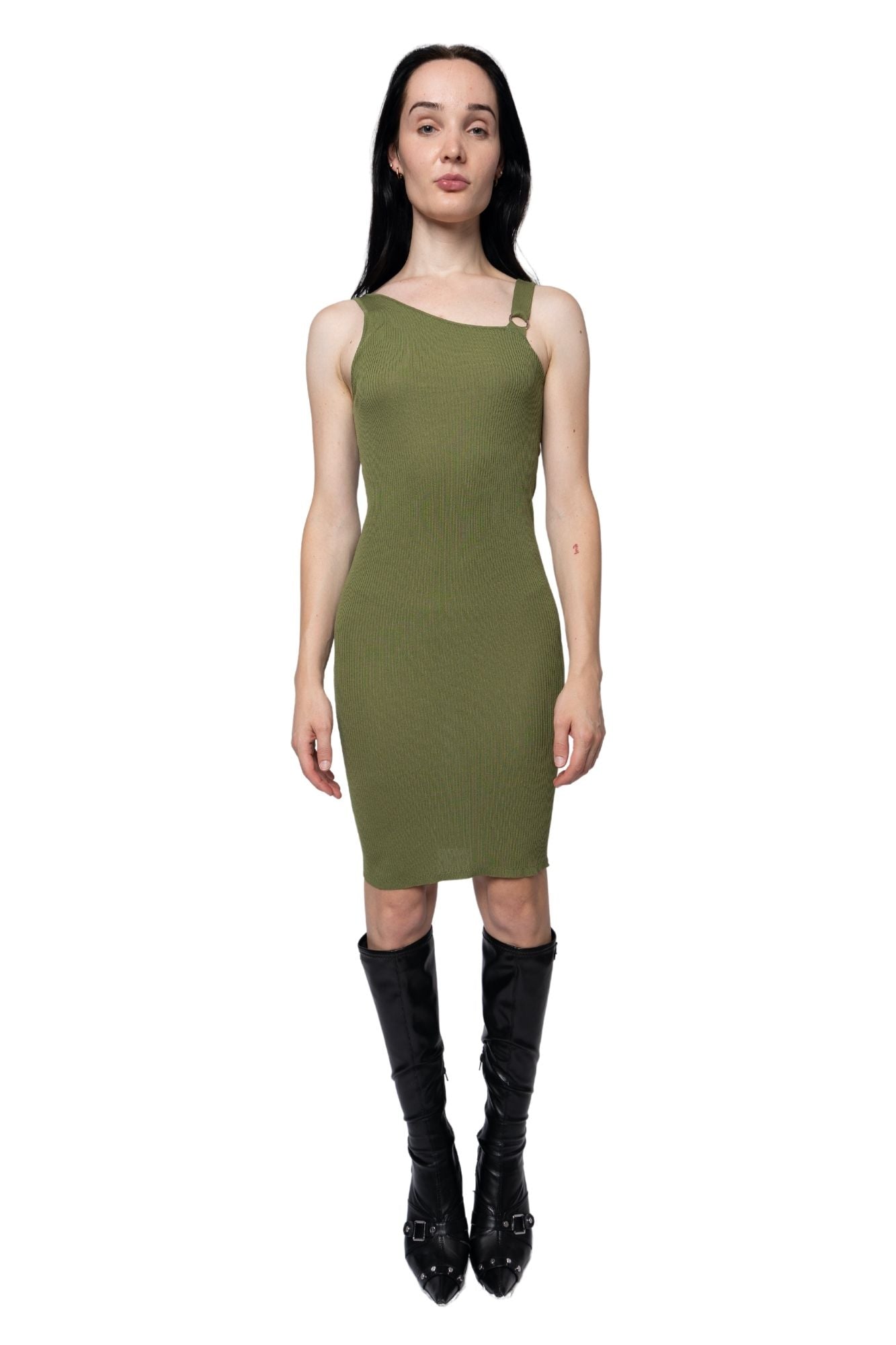 One Shoulder Knit Dress Olive