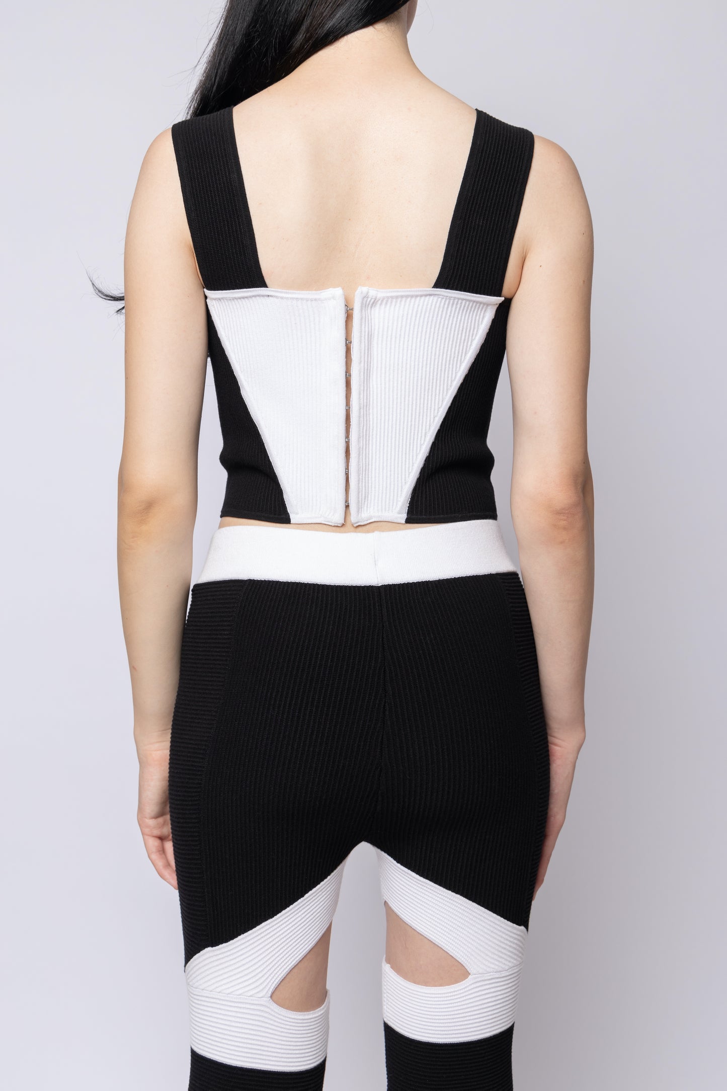 Ribbed Cut-Out Panel Corsetry Top