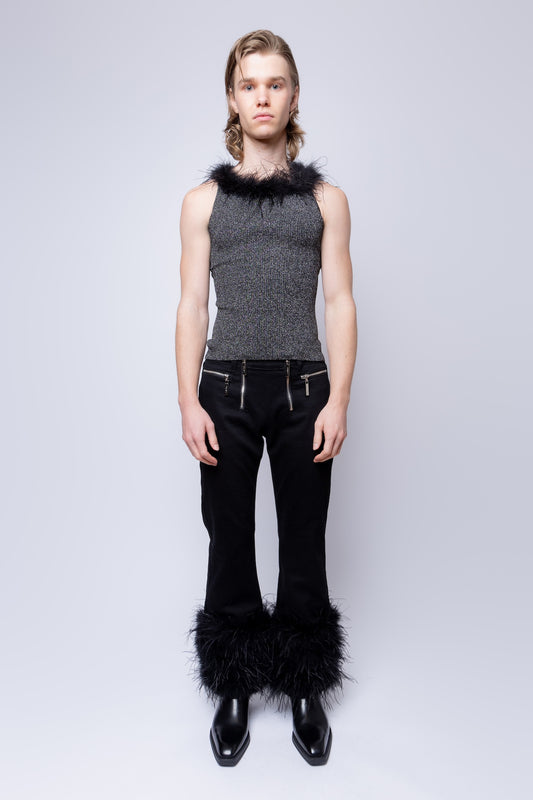 Lurex Square Neck Feather Tank