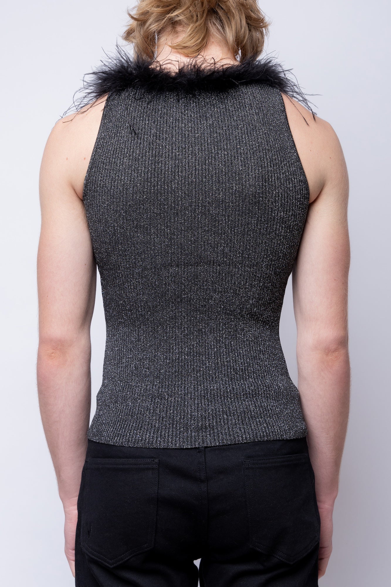 Lurex Square Neck Feather Tank