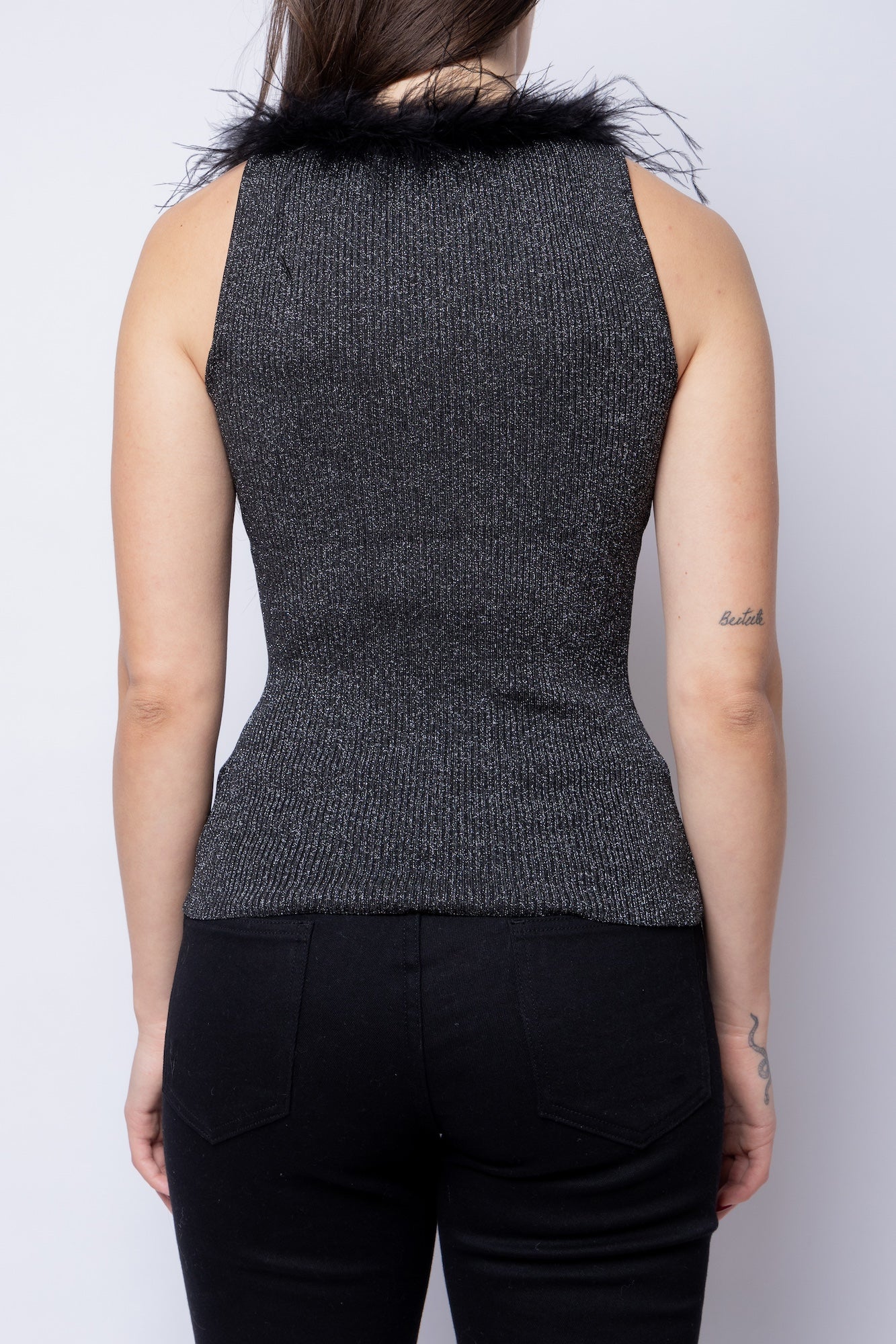 Lurex Square Neck Feather Tank