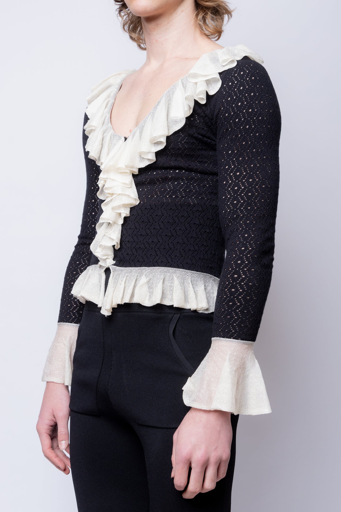 Pointelle Cardigan with Ruffles