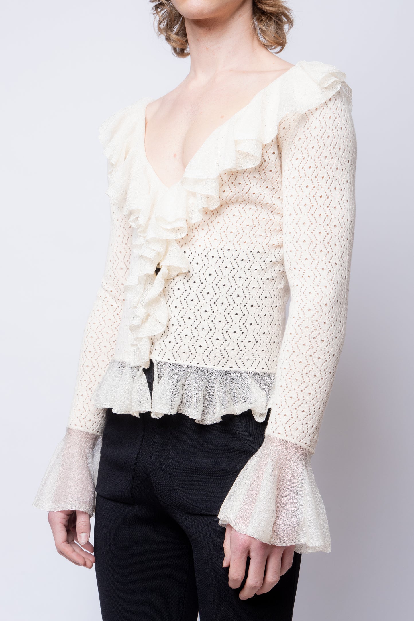 Pointelle Cardigan with Ruffles