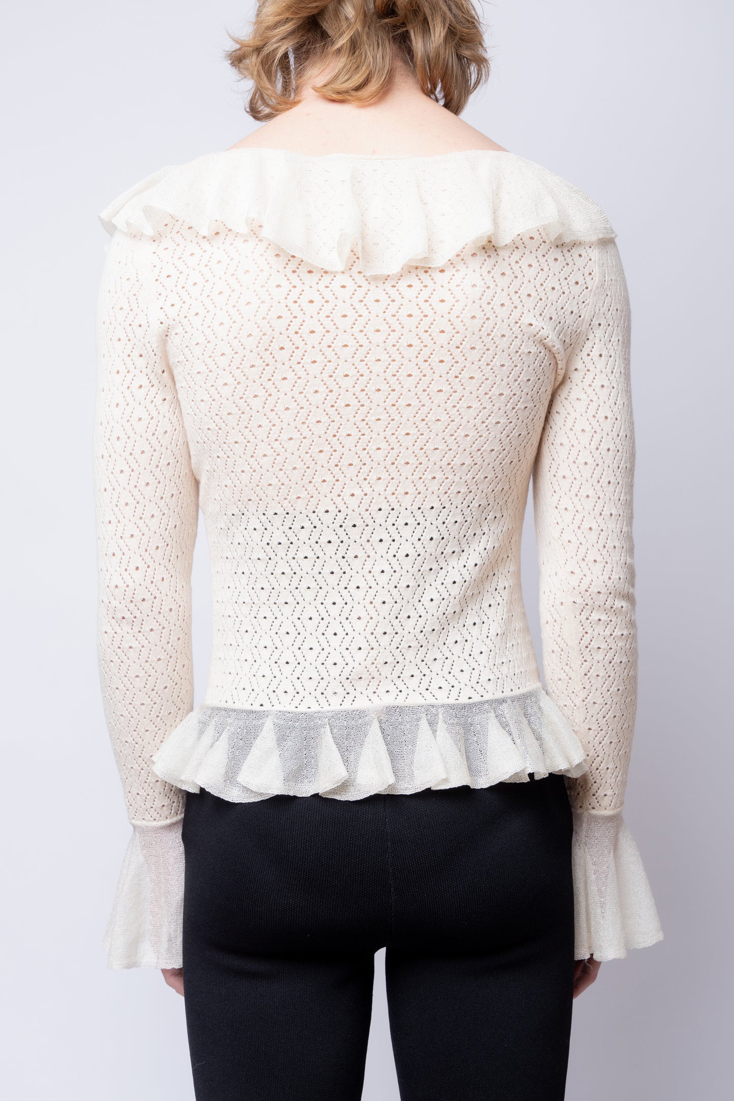 Pointelle Cardigan with Ruffles