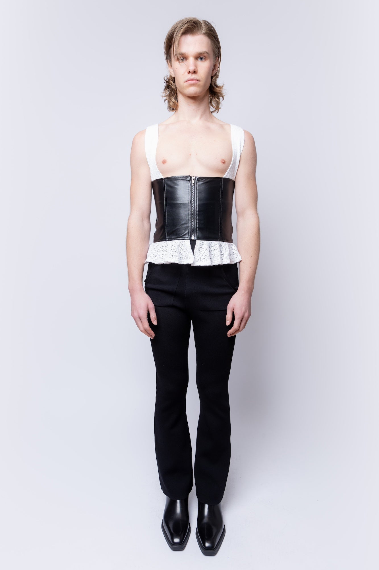 Pointelle/Leather Mixed Media Corset