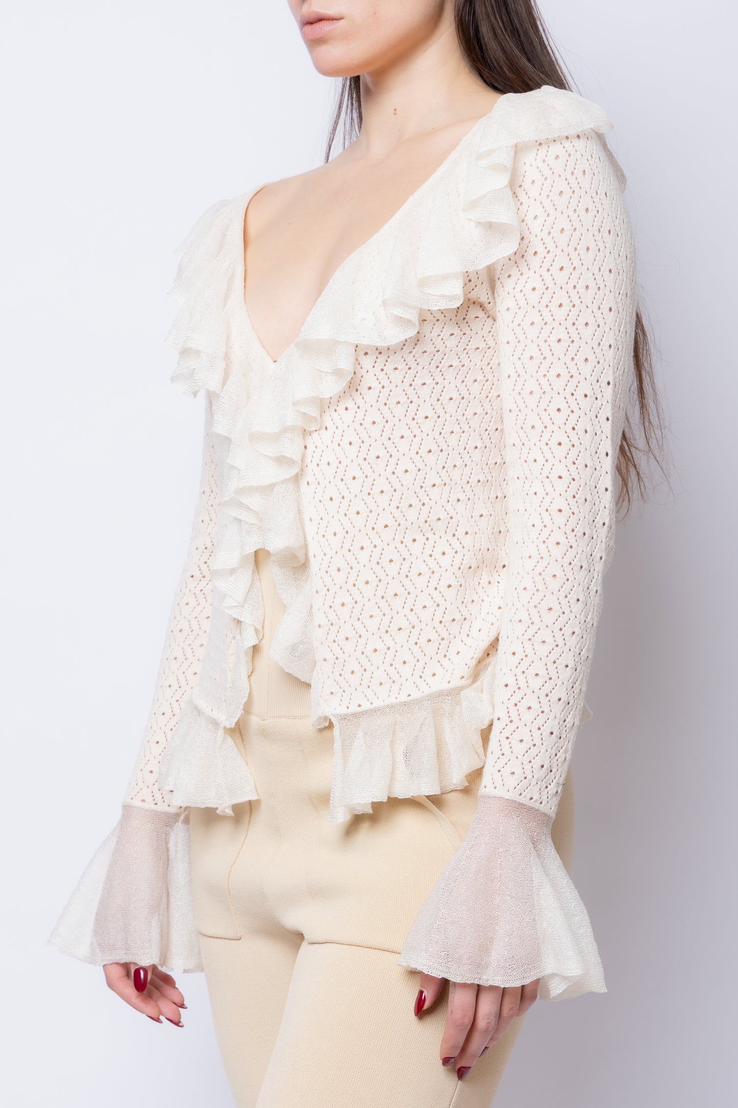 Pointelle Cardigan with Ruffles