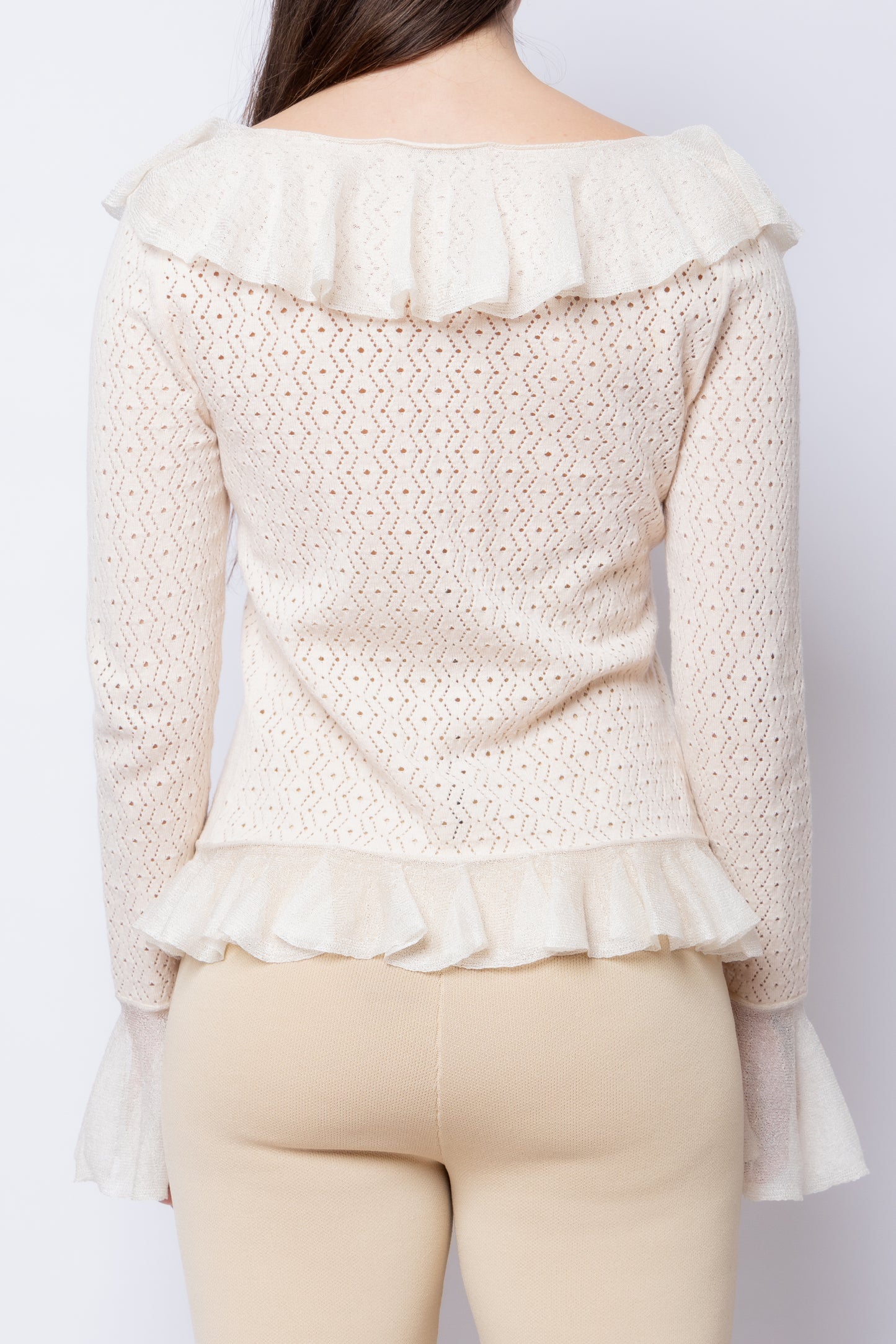 Pointelle Cardigan with Ruffles