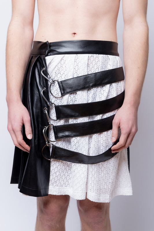 Pointelle/Leather Mix Media Midi Skirt