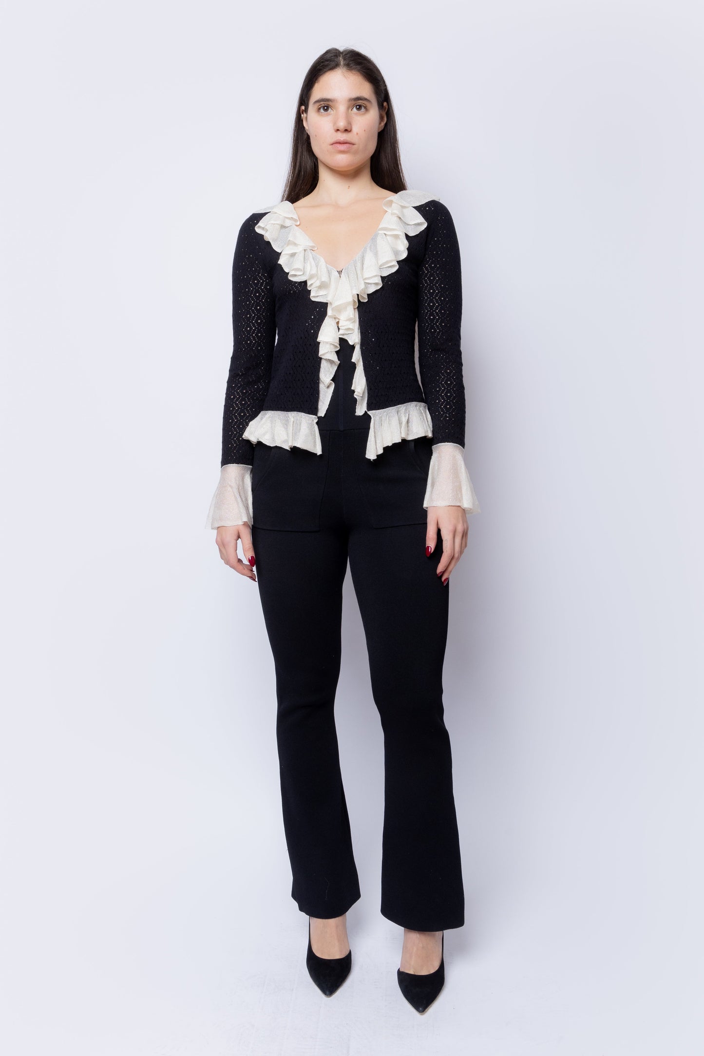 Pointelle Cardigan with Ruffles