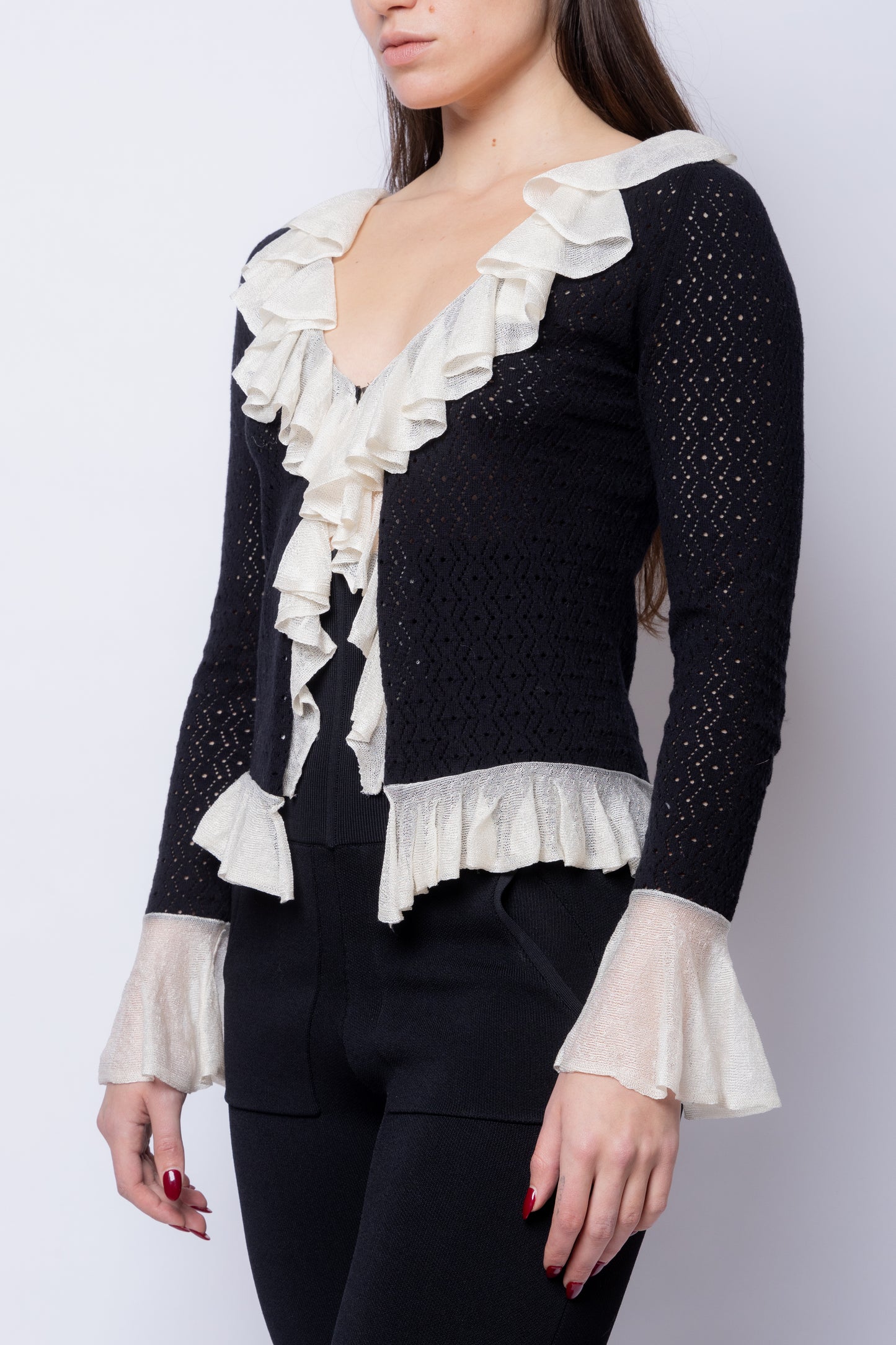 Pointelle Cardigan with Ruffles