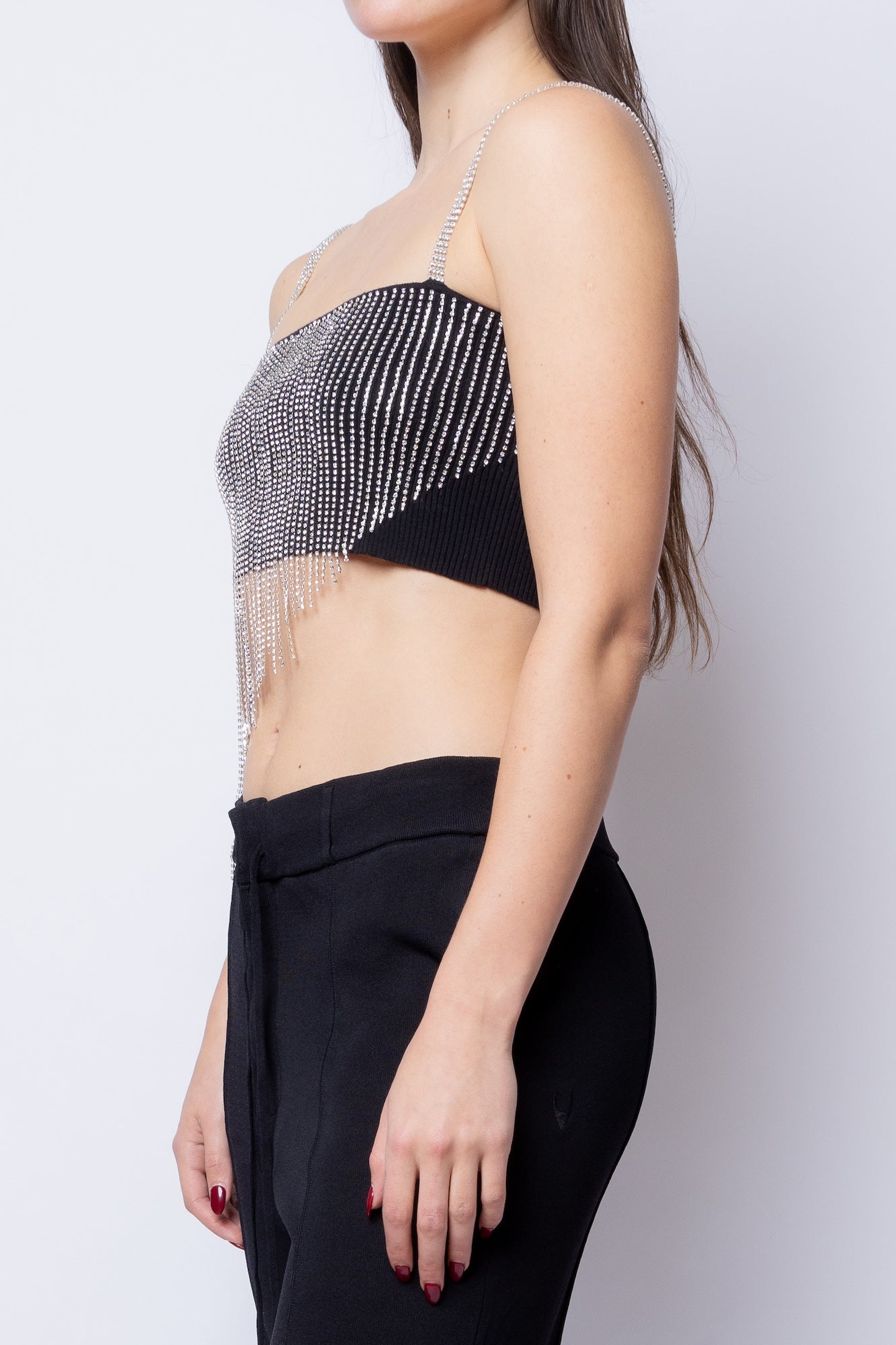 Asymmetrical Rhinestone Crop Top