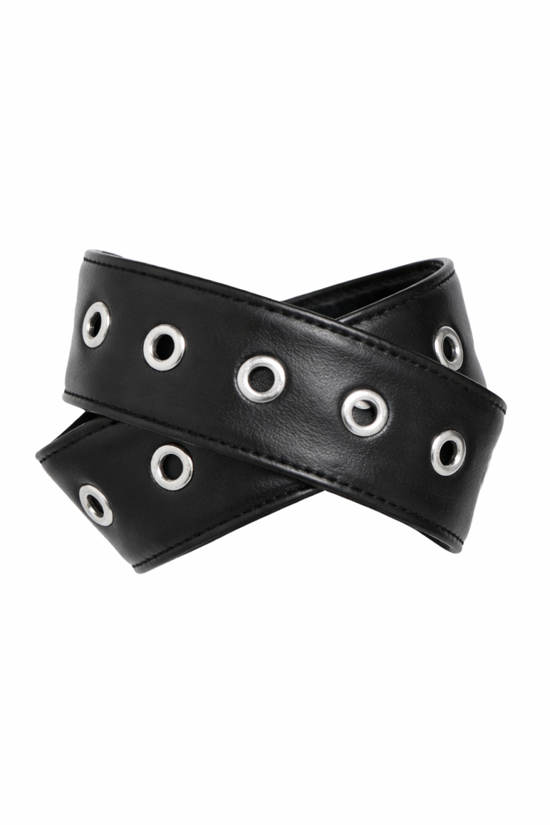 Vegan Leather Grommeted Cross Bracelet