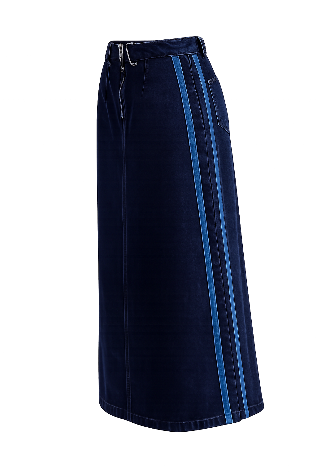 Double Stripe Denim Midi Skirt