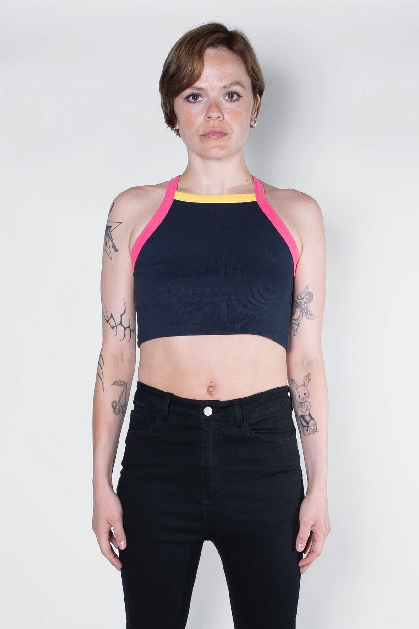 Essential Ribbed Square Neck Crop Top Navy