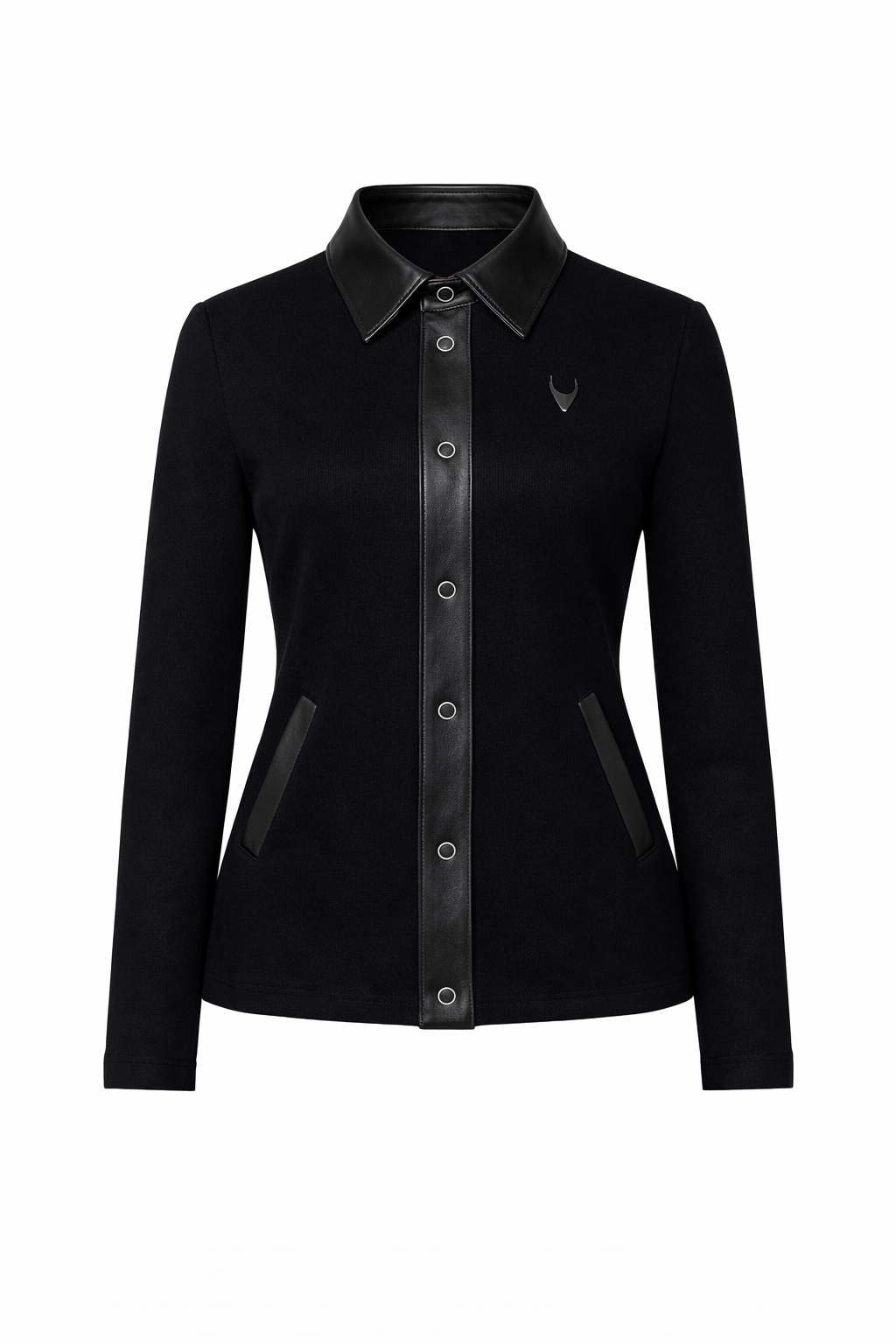 Leather/Knit Mix Media Button Up Top