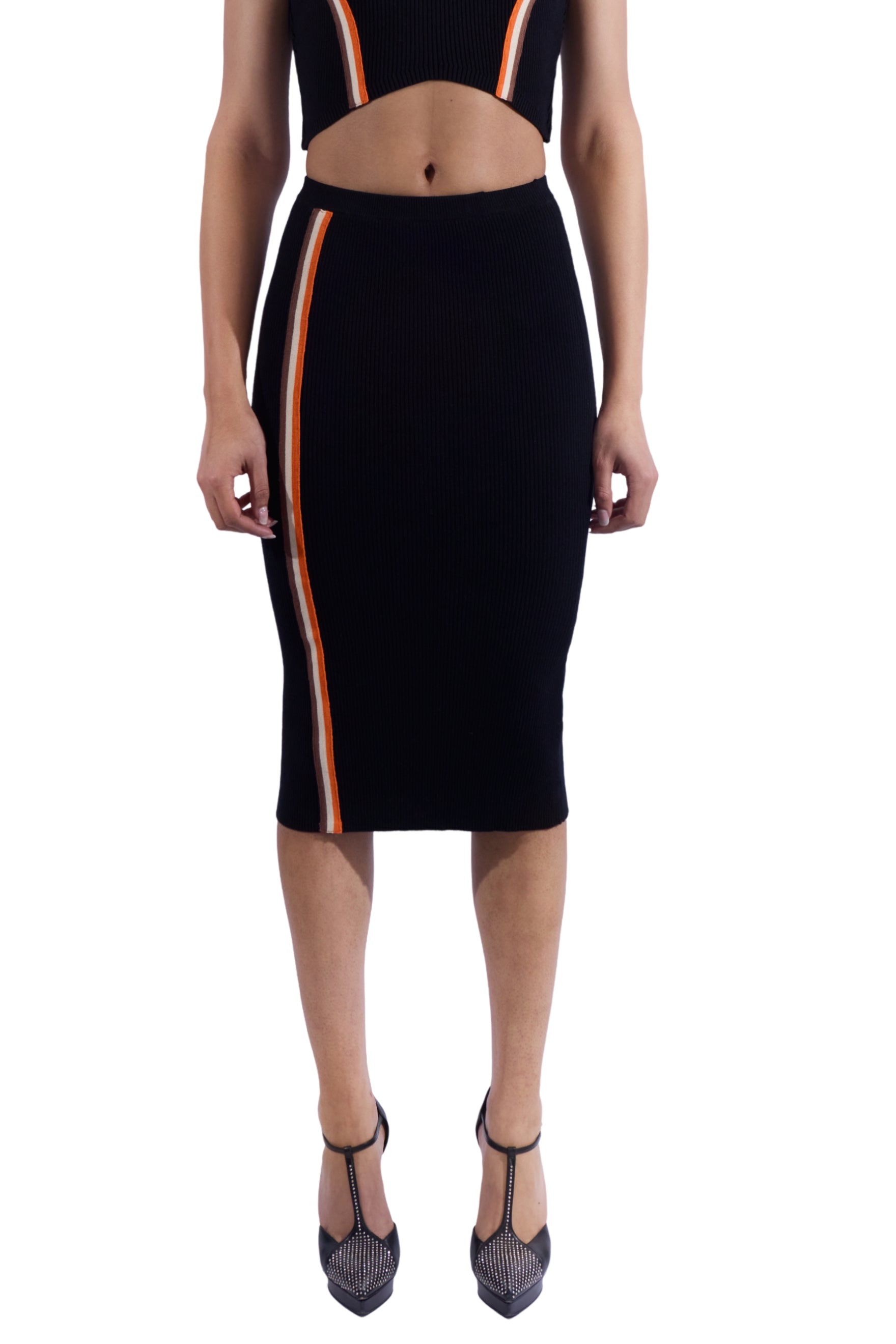 Triple Stripe Knit Midi Skirt