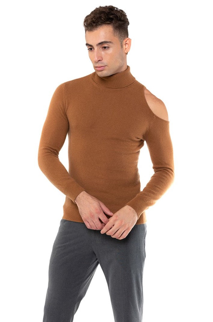 Cashmere Shoulder Cut-Out Turtleneck Sweater