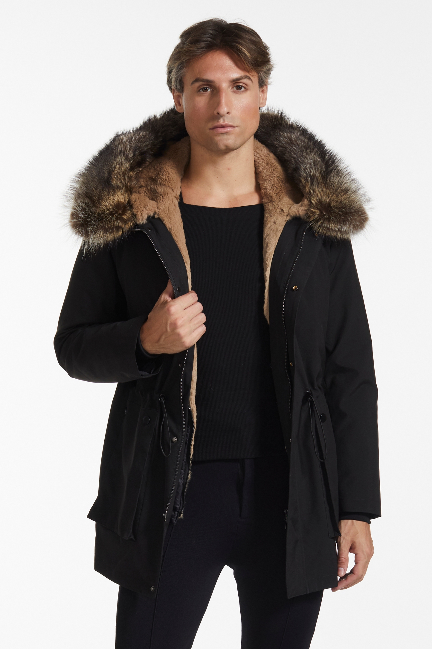 Men's Long Dual-Tone Faux Fur Coat - NYC Jackets