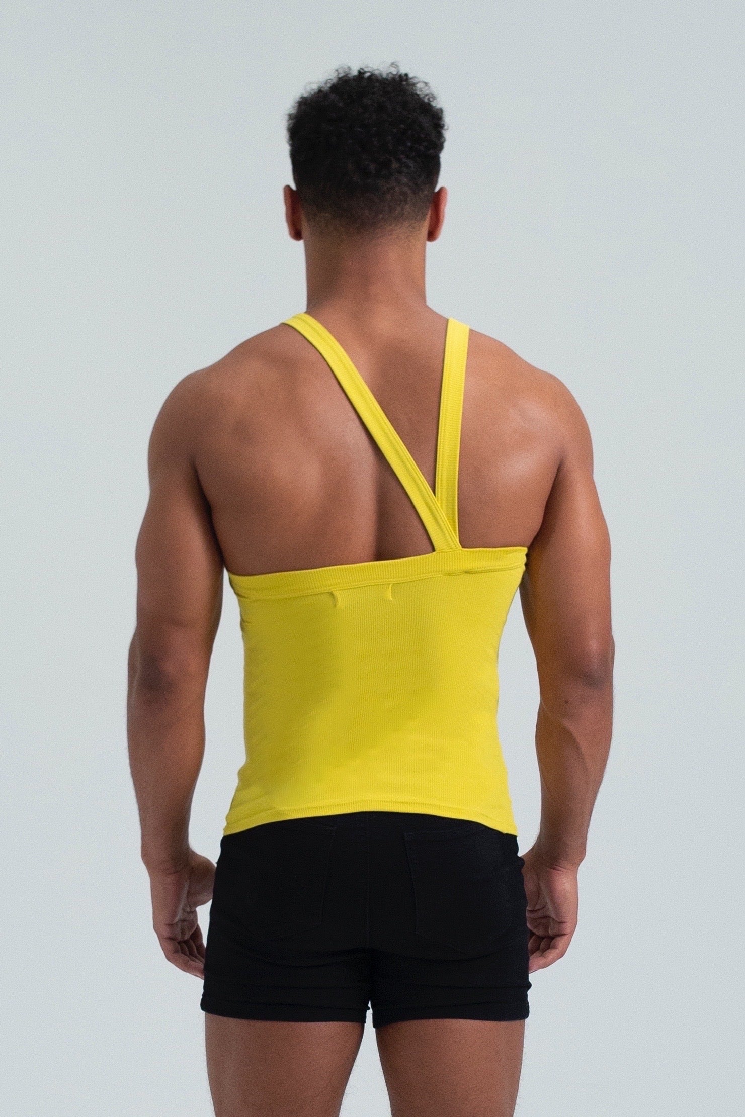 Essential Asymmetrical Strap Ribbed Tank Lemon